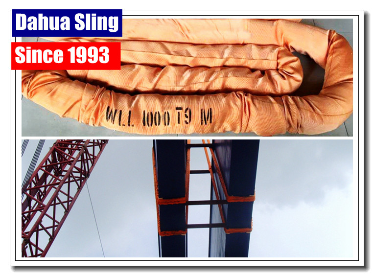 Durable 10t Orange Lifting Straps , 1 Layer Synthetic Round Slings 300mm Width