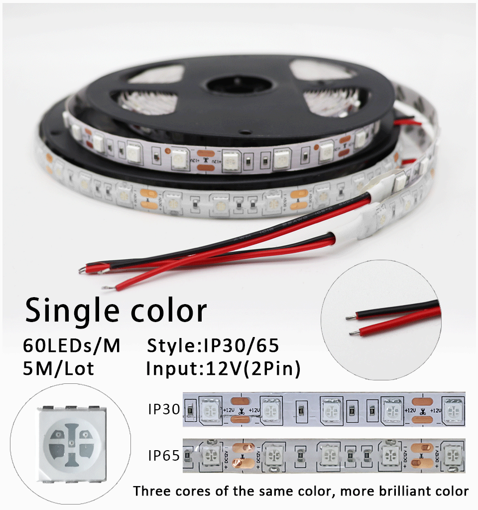 SMD 5050 Single Colour LED Strip DC 12V For Household Office Lighting
