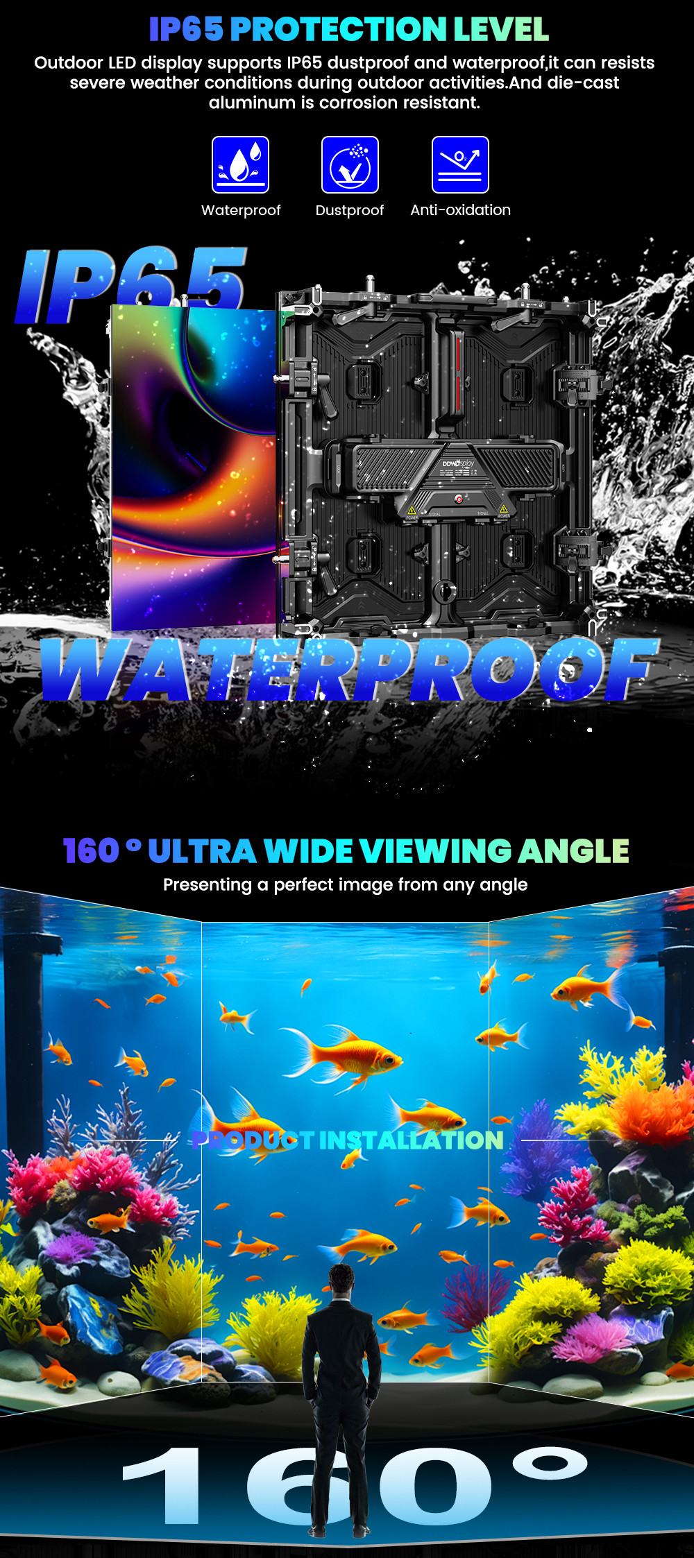 Waterproof 500x500 full color p3.91 p1.56 P2.604 7680hz panel indoor outdoor display wall stage rental led screen