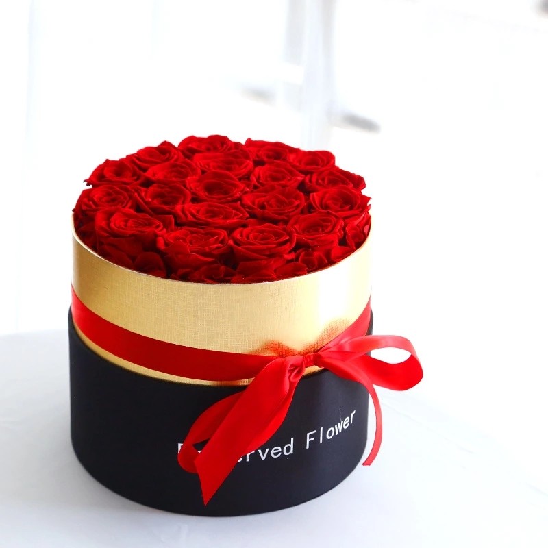 Long Lasting Preserved Rose In Box Suede Round Boxes Preserved Roses Box Gifts