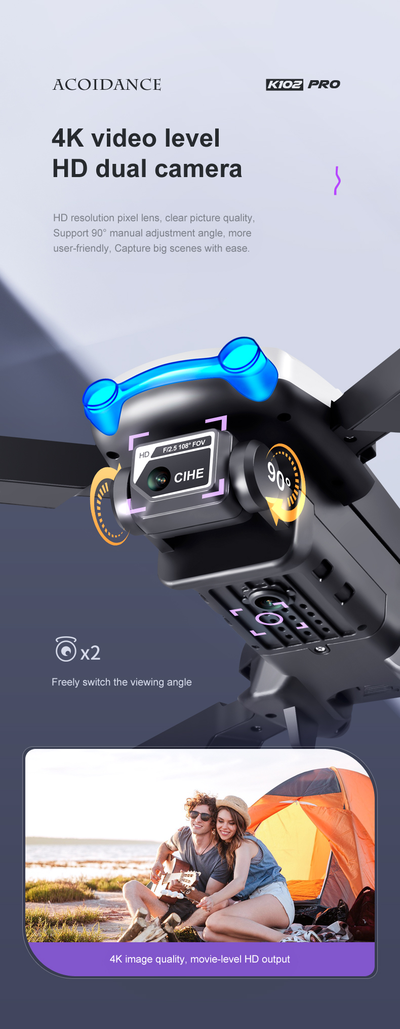 Elfbar Vapers E88 Pro Mini Drone Camera K102 PRO 4K HD Optical Flow Camera Drone with Obstacle Avoidance
