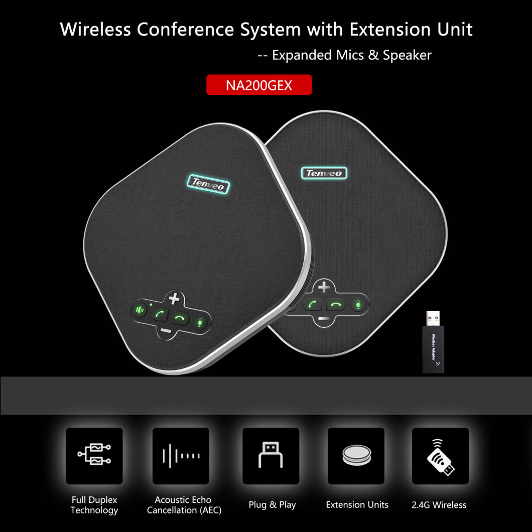 Na200gex Daisy Chain Wireless Speaker with 2.4G Receiver USB Speakerphone for Conference Room Conference Microphone Coverage in Rooms of up to 20 People