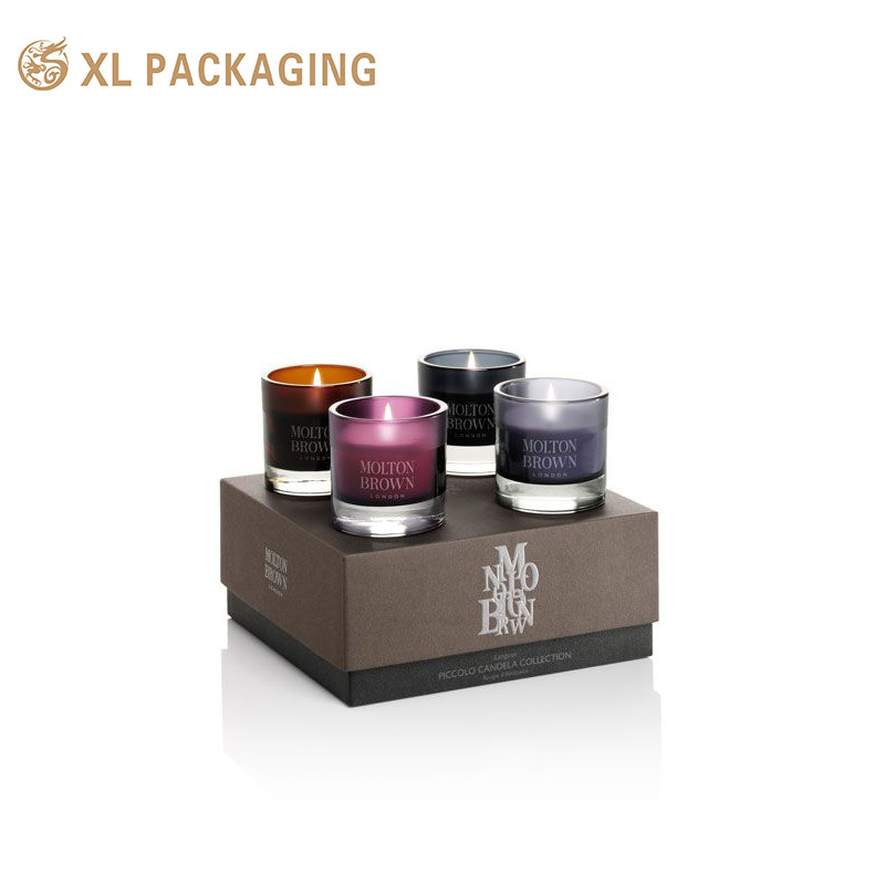 Custom Kraft Candle Packaging Box With Lid And Base , Rigid Gift Candle Boxes With Paper Tray