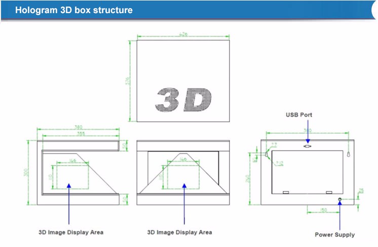 19 - 84 inch 3 side display 3d hologram showcase