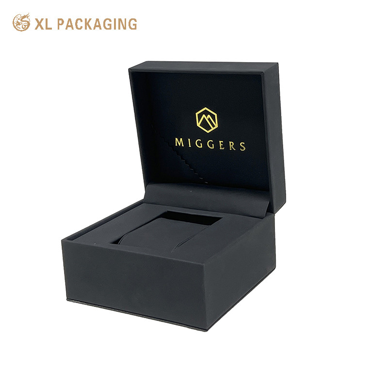 Wholesale Custom Cardboard Luxury Black PU Leather Watch Box Packaging With Logo , Paper Watch Gift Box