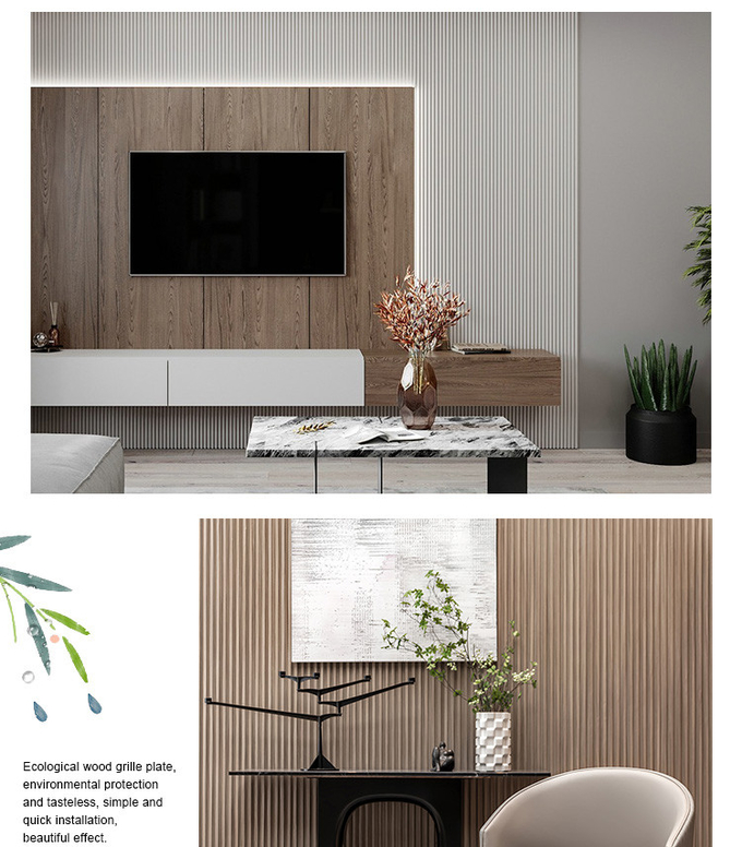 8.5mm Wood Plastic Grille WPC Fluted Wall Panel No Paint Waterproof