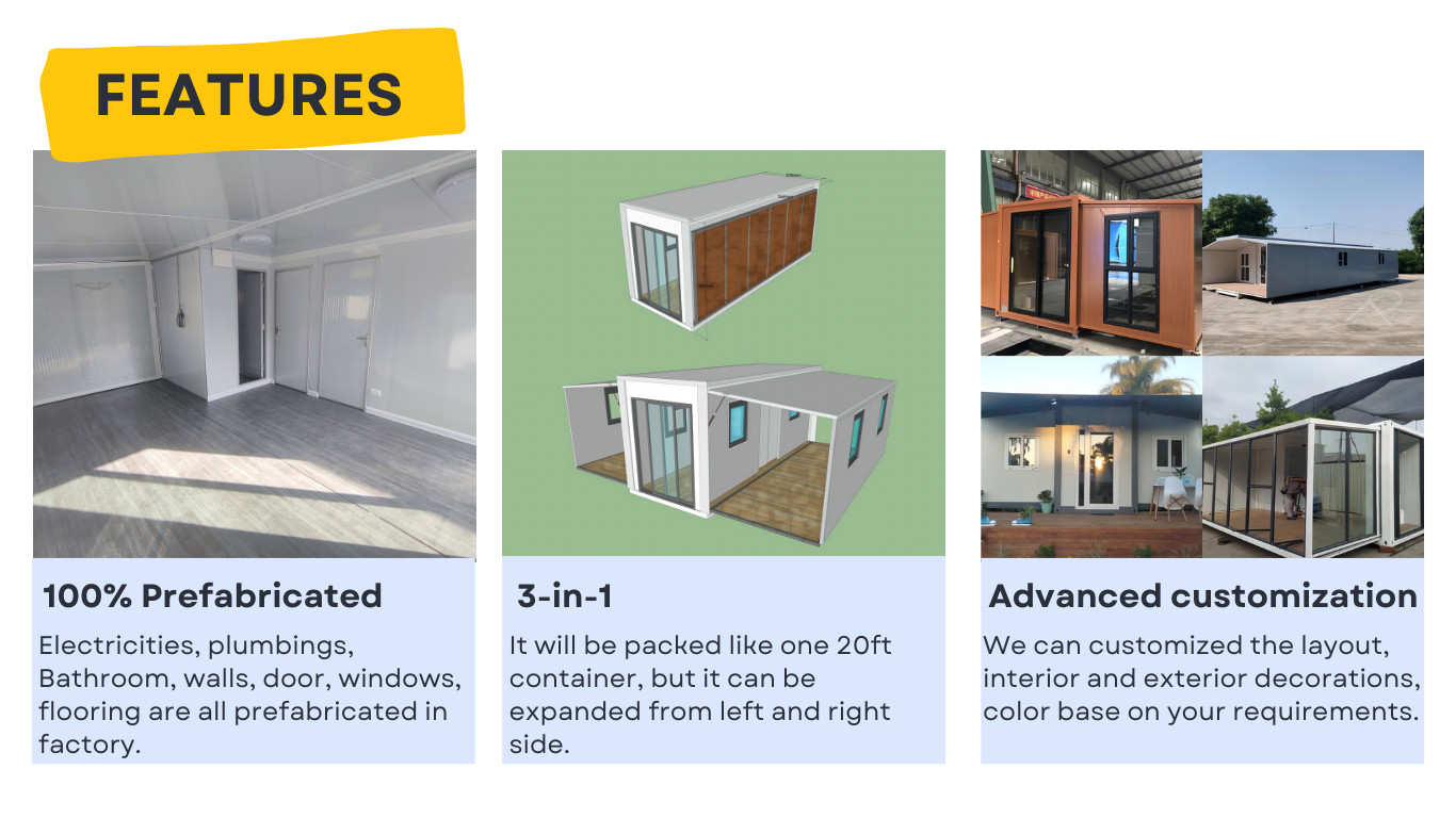 Flat 40ft Expandable Container Homes , 2 Bedroom Prefab Folding Container House
