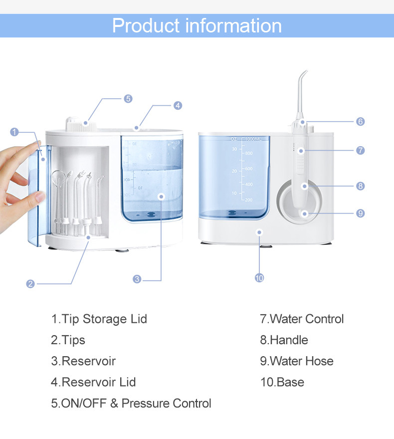 30-150PSI Family Countertop Water Flosser IPX5 Waterproof 1400-1800times/M