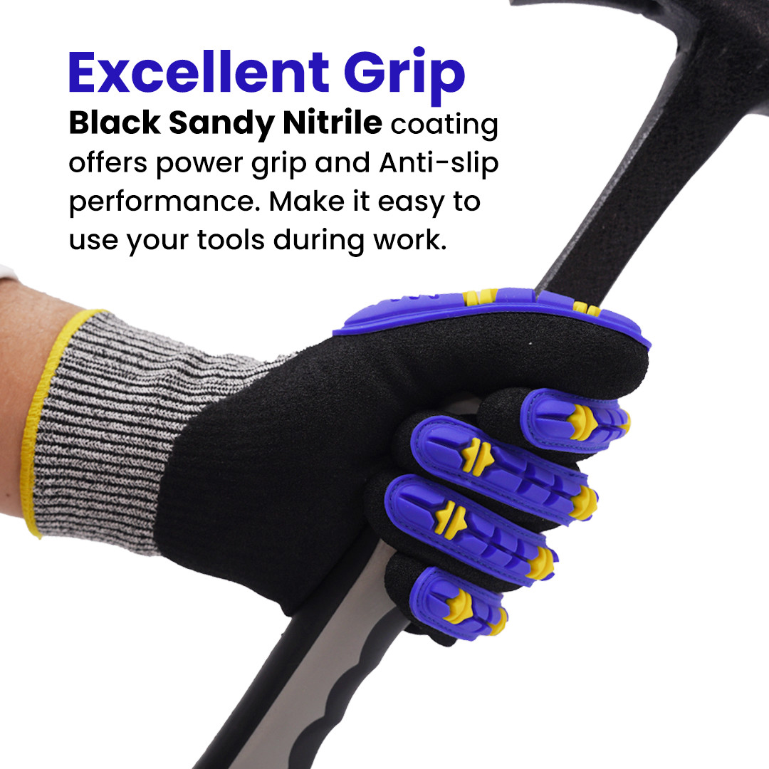 TPR Impact Safety Work Gloves13 Gauge Black Nitrile Sanding Screen TouchCut-Resistant Working Gloves With Reinfoeced Thumb Crutch