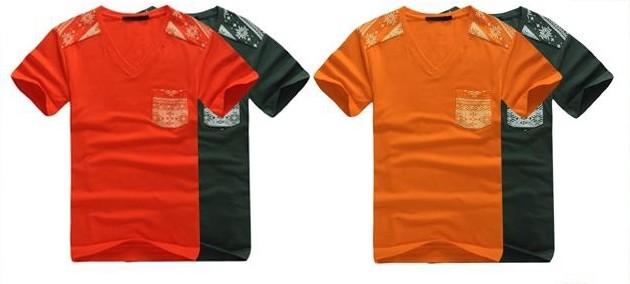 V Neck Short Sleeve Men's T Shirts With Pocket / Cotton Casual Boys Tee Shirts