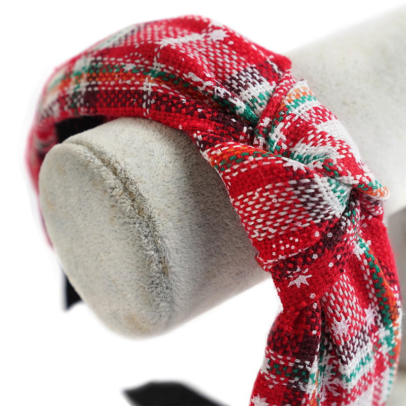 Christmas Xmas Cross Knot Hairband Plaid Holiday Decorations 40cm 15.8in