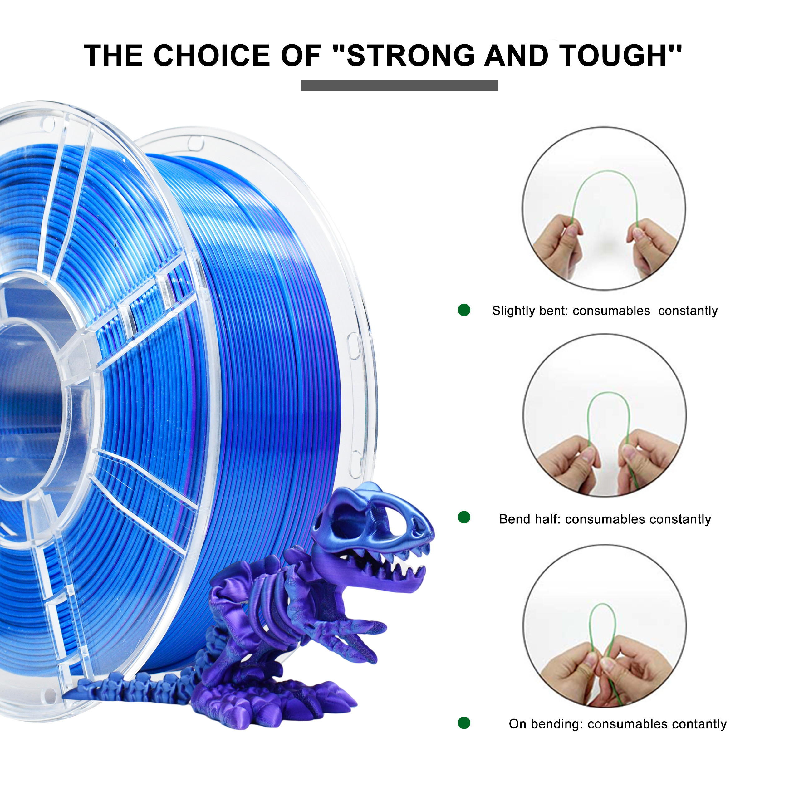 Silk PLA +Filament 1.75mm Purple Blue Dual Color 3D Printer Filament 2 in 1 Coextrusion 1KG Spool