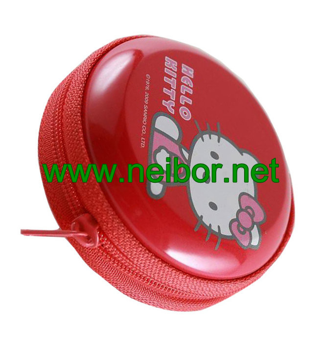 Mini Size Round Zipper Tin Box Cute Coin Purse Tin Key Holder Round Earphone Holder