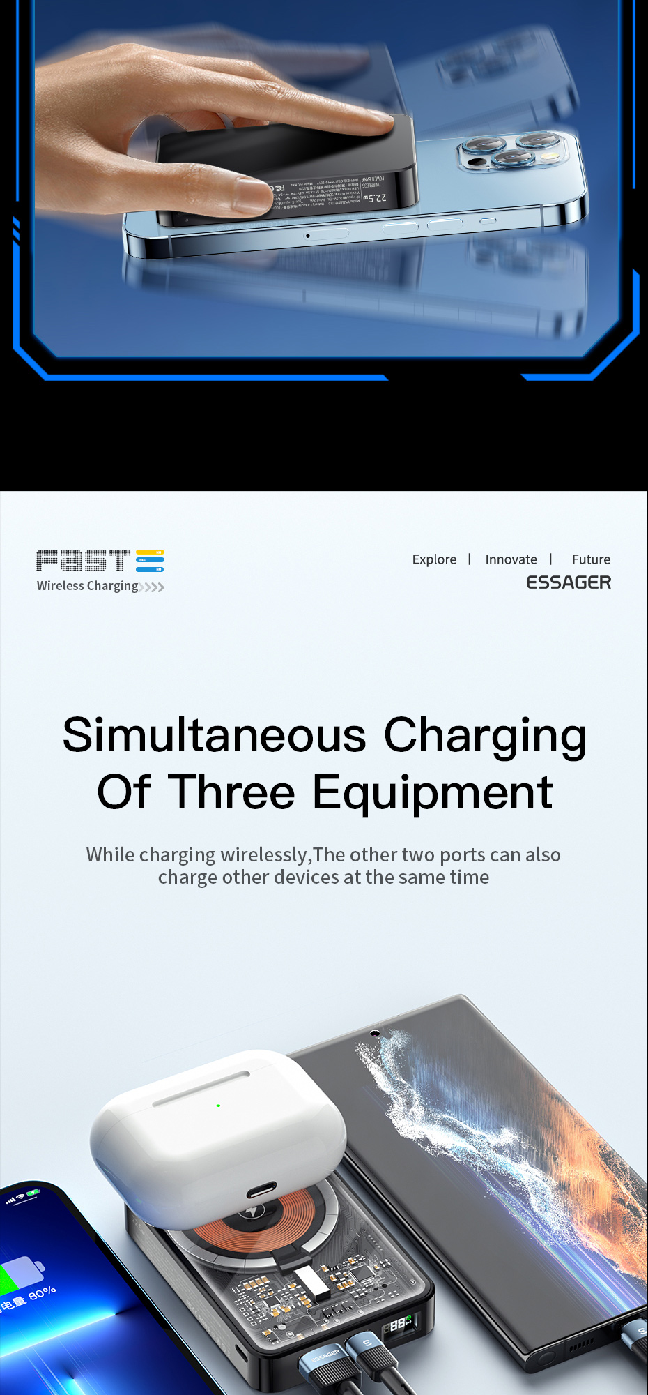 USB A PD20W Charging 10000 mAh Power Banks Wireless 15W Essager 2022 Benchy