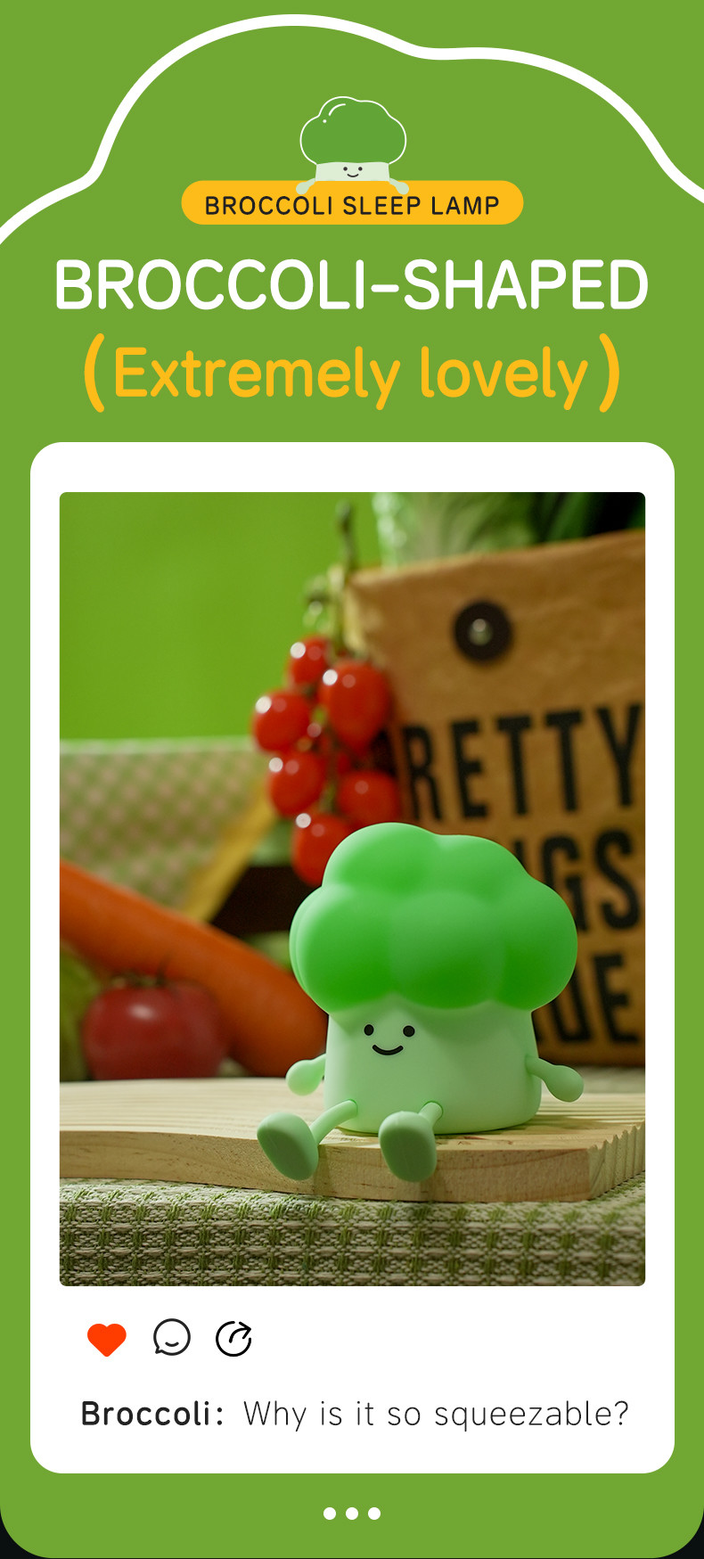 DY Trendy Sleep Silicone Night Light Rechargeable Bedside Vegetable Lamp 3 Level Dimming Broccoli Night Light