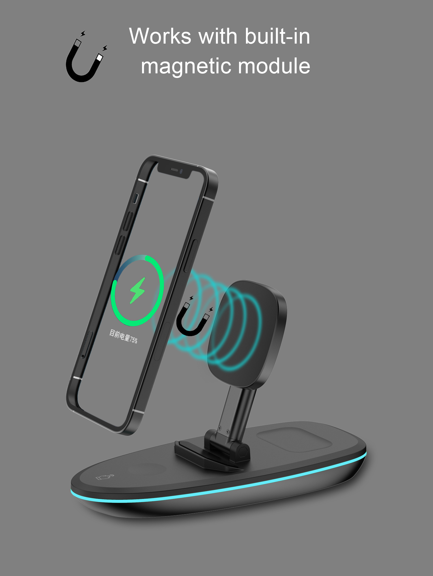 Portable 15W Wireless Charger Station Fast Magnetic Charging For IPhone Multifunction