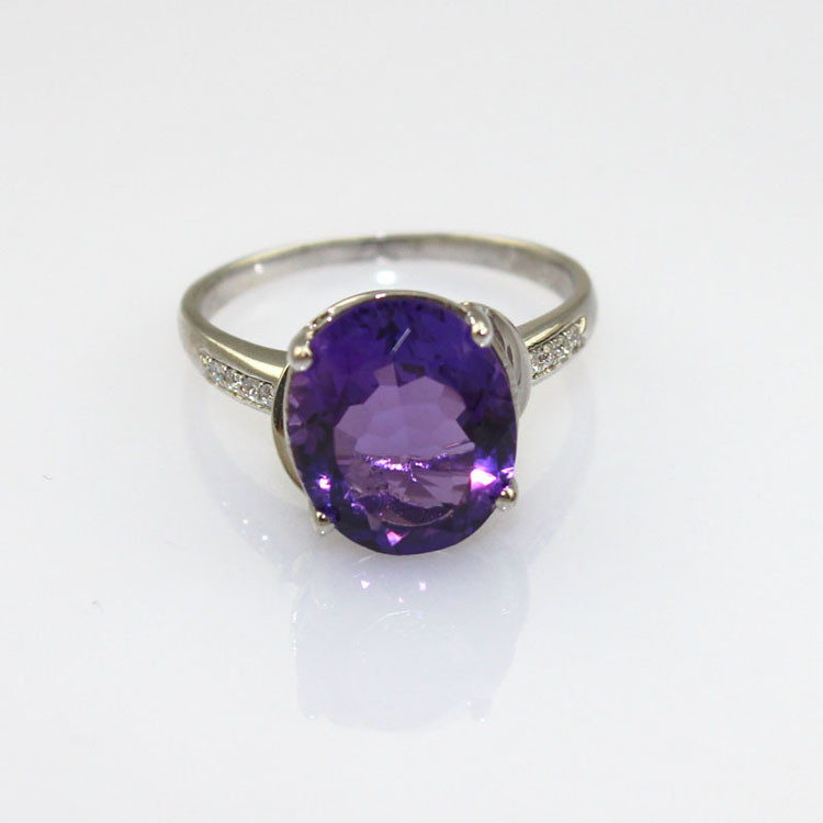 Sterling Silver Ring with 10mmx12mm Oval Purple Cubic Zircon (R206)