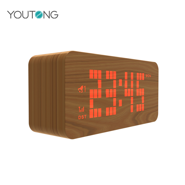 Dot Matrix Wooden Digital Alarm Clock LED Red Display Decorative Digital Clock