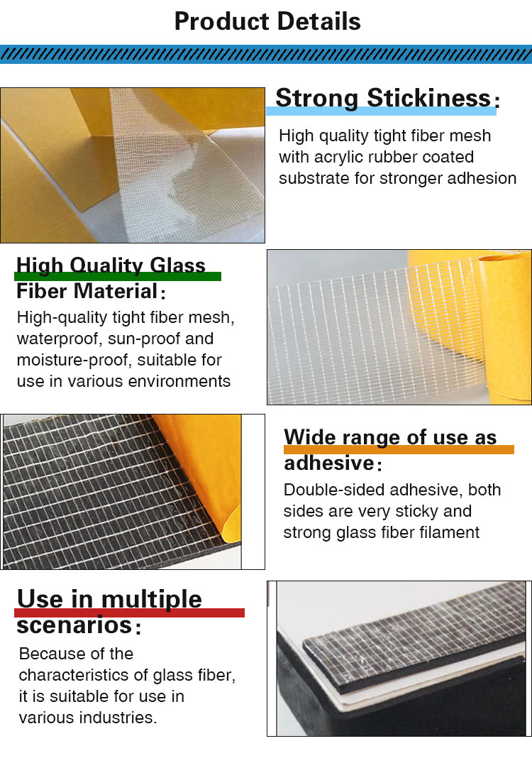 Cross Weave Fiberglass Double Sided Adhesive Tape Mesh Synthetic Rubber