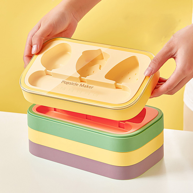 Kids Cartoon Popsicle Molds Non-Stick Flat Design Easy Release Stackable Food-Grade Silicone Ice Pop Cream Molds with Reusable Sticks