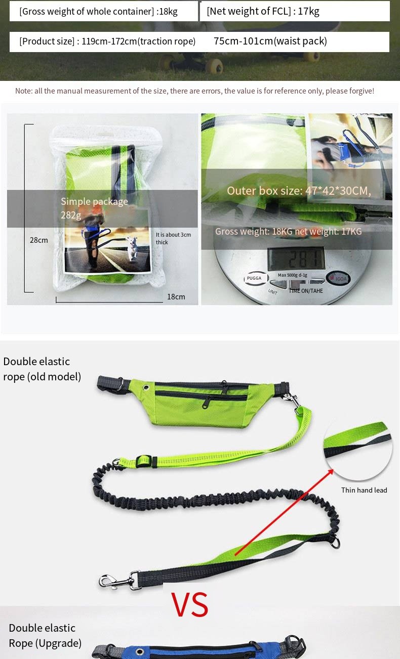 Pet Reflective Hands Free Leash With Waist Bag And Telescopic Adjustment For Dog Sports Running Leash