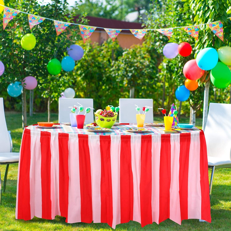 Striped Pattern Polyester Buffet Table Skirting For Wedding / Community Event