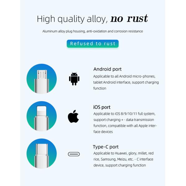 2M Multi Function Data Cable Explosionproof 3 In 1 Fast Charging Cable