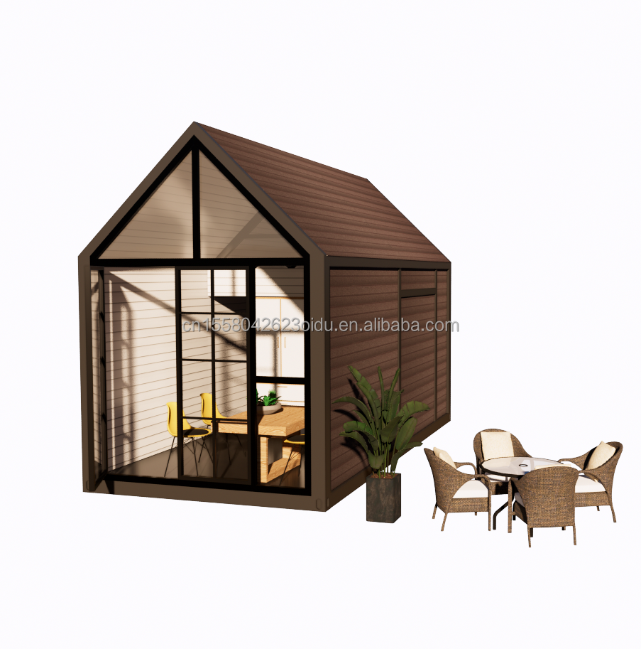 Triangular log house 20ft Folding Shipping wood house with 100mm Wave Sandwich Panel Walls and Aluminum Alloy Windows