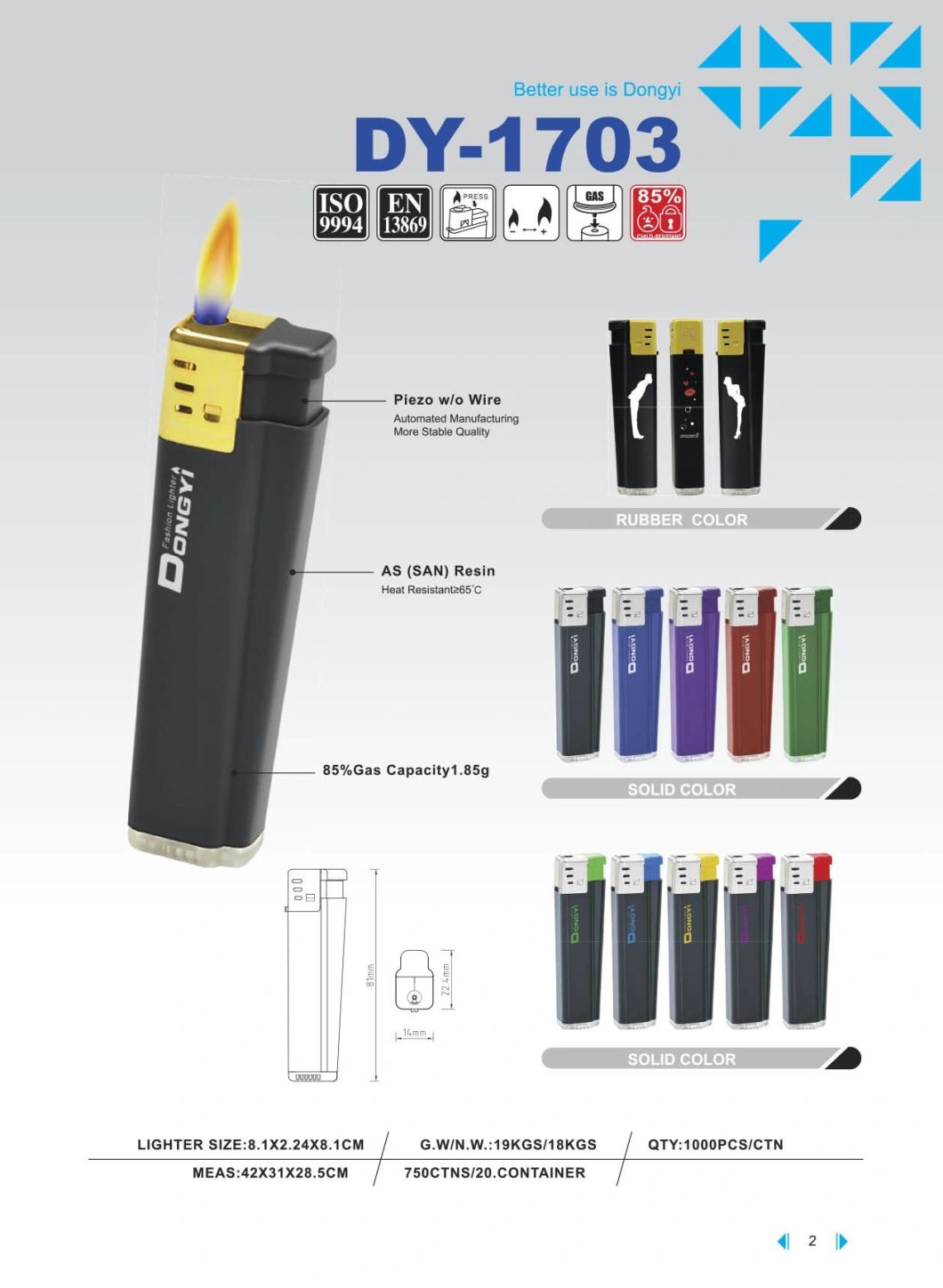 Dy-1703 Briquet Plastic EU Standard Lighter with Disposable Refillable Lighter