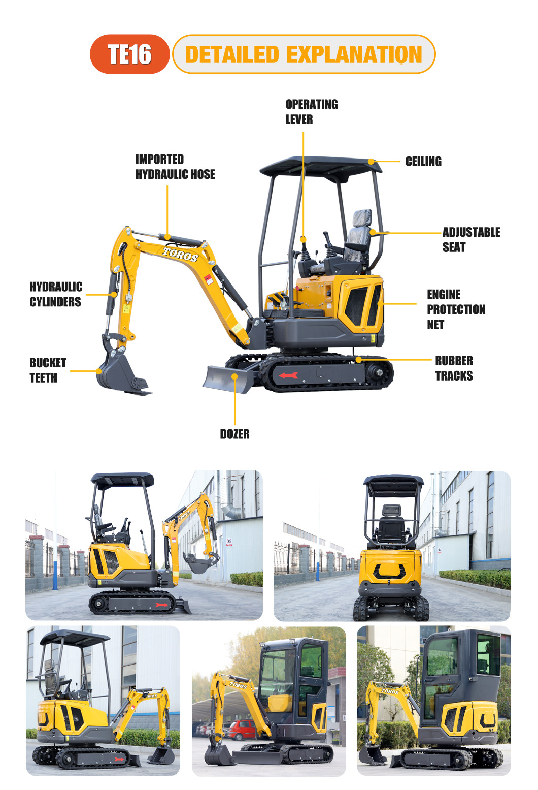 Mini excavator 1600kg operating weight, Kubota engine