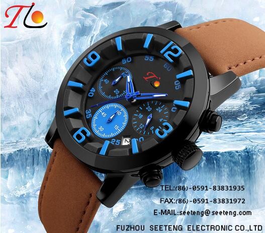 PU leather strap with alloy case sports watch suitable for climing and skiing