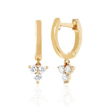 14K Gold Blossom Mini Huggie Diamond Trio Drop Earrings Silver Jewelry Main Material