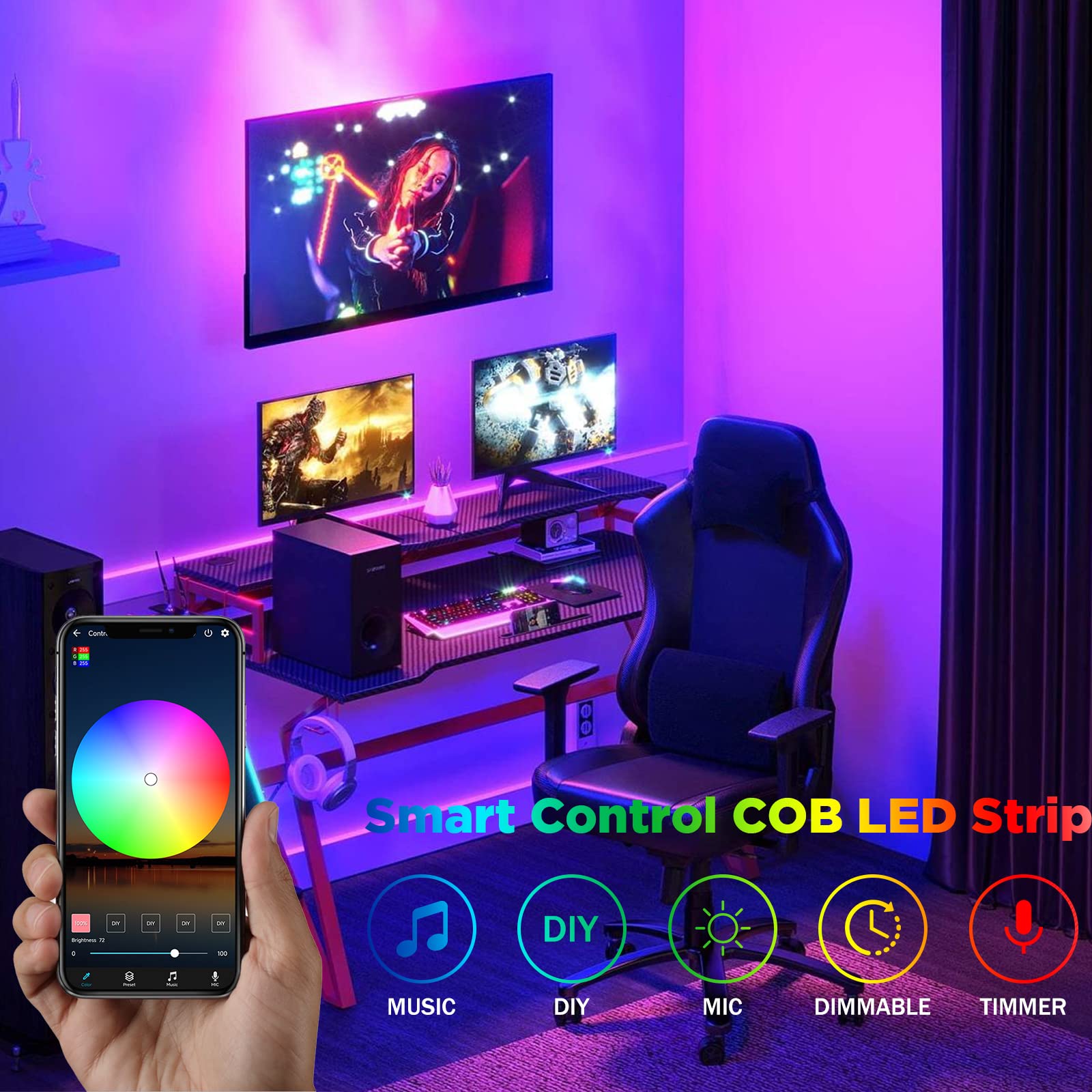 480 LED USB COB Strip Light Kit Waterproof and Remote Control for Holiday Lighting