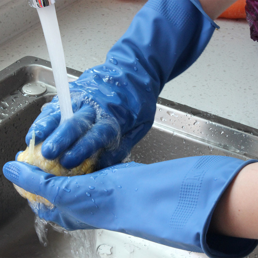 Blue Unlined Oil Proof Household 55g Rubber Cleaning Gloves