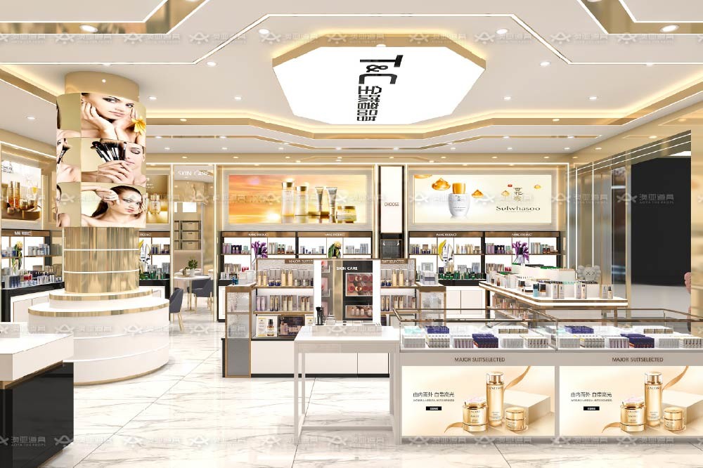 TJiS-B1 U-Shaped Titanium Edging Skincare Display Cabinet with 40mm Softbox