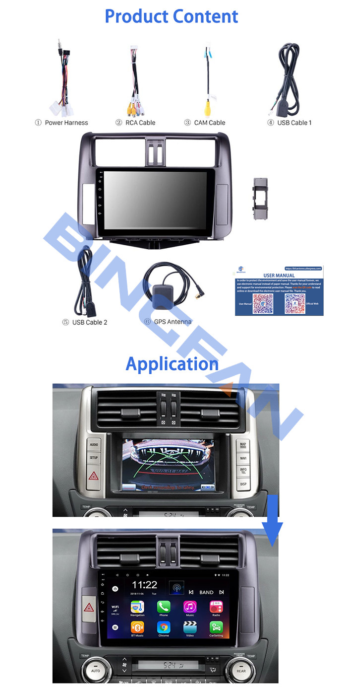 Android Car Multimedia Player 9 Inch GPS Navigation 4G WIFI For Toyota Prado 2010-2013