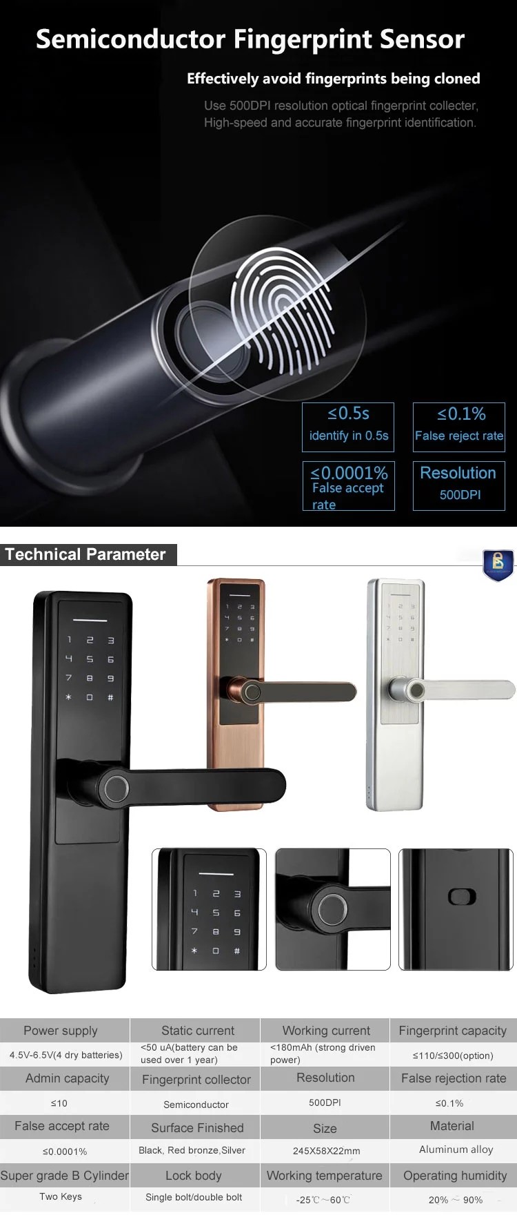 Home Proximity Password Fingerprint Smart Bedroom Door Lock