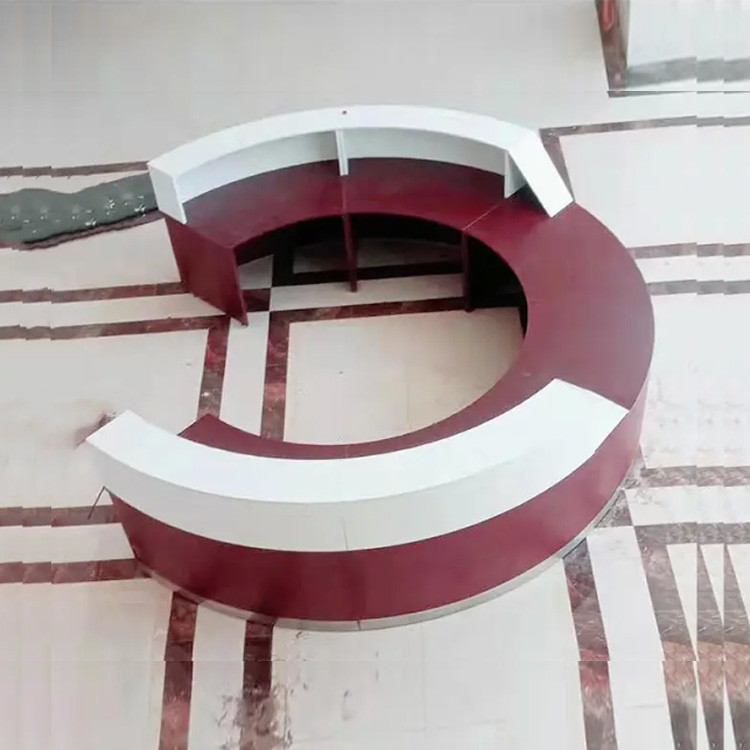 Red Counter Office Reception Desk Salon Design Curved Shape