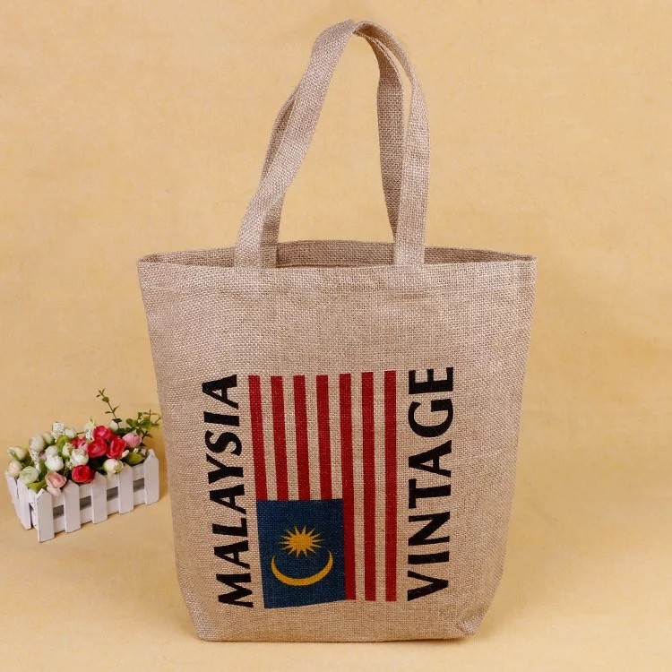Foldable Square Jute Tote Bags With Heat Transfer Printing Color Optional