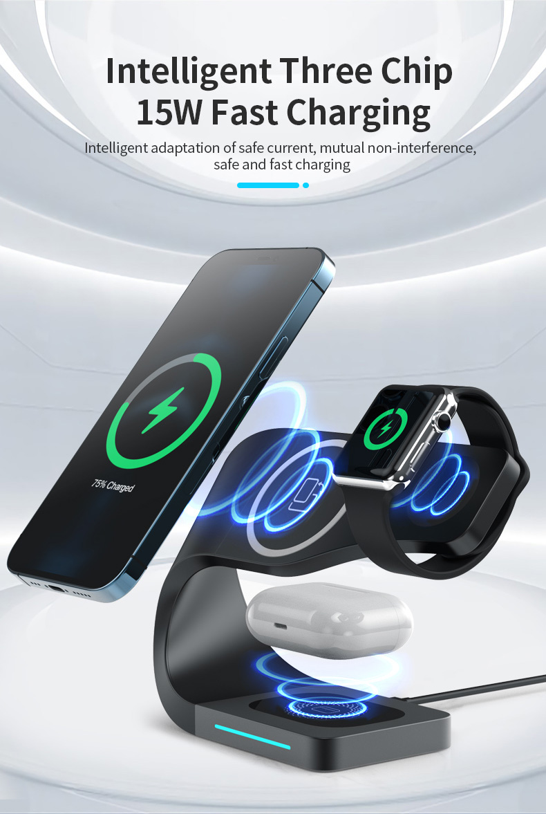 4 In 1 Magnetic Absorption Wireless Charger with 15W Fast Charging and Logo Service