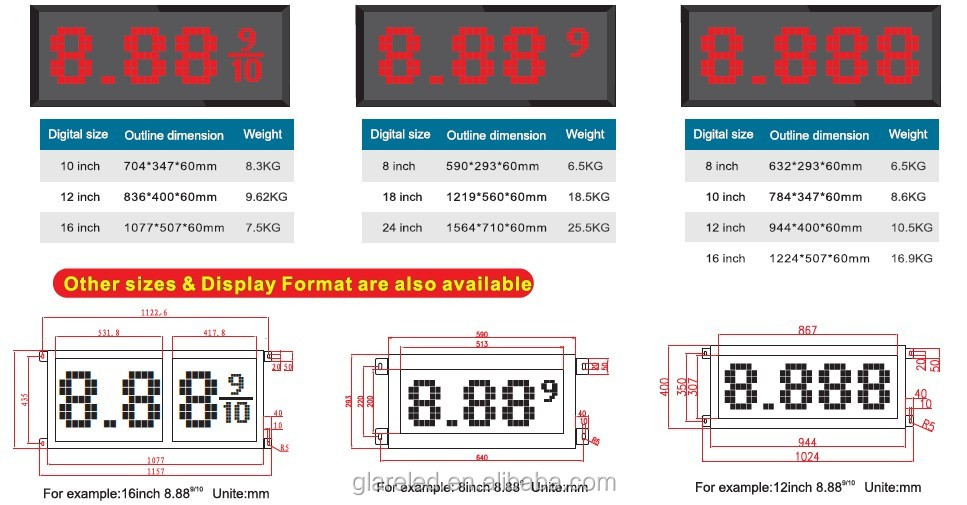 Gas Price Display Signs Glare LED 16'' White 88.88 Petrol Changer Sign No Specification