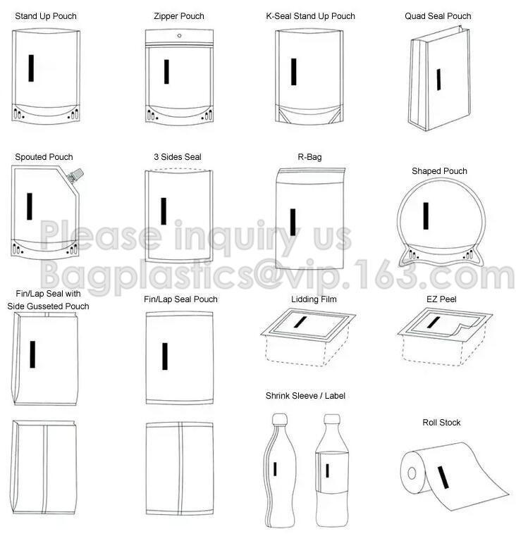 Stand Up Pouch Side Gusseted Pouch Flat Bottom Pouch Spout Pouch Side Sealed Bag Quad Seal Bag Flat Bag Packaging Roll