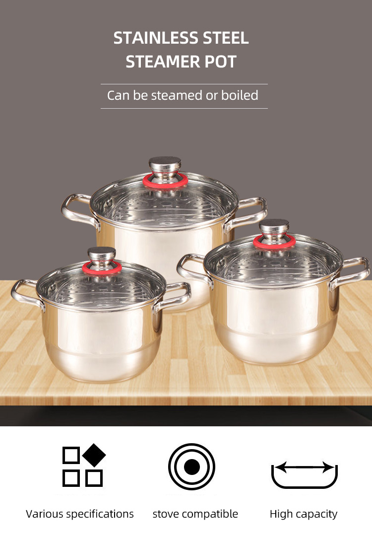 Wholesale TOP Seller Kitchen Silver 6 PCS Soup Pots Steamer Pot Deep Steaming Pot Sets For Cooking