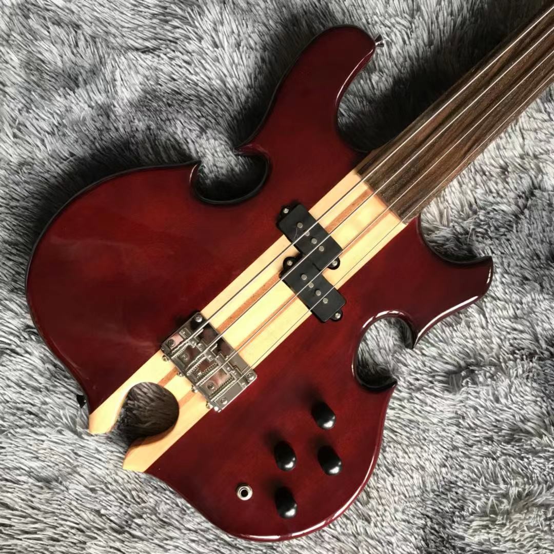 Custom Grand ALEM Mark King Deluxe Custom 4 Strings Neck Through Body Cut Bottom Heart WALNUT Guitar Bass