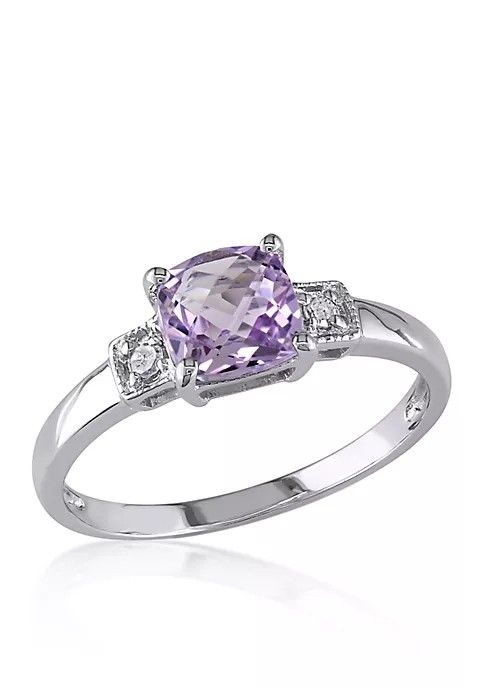 Oval Cut Amethyst and Created White Sapphire 3-Stone Ring in Sterling Silver