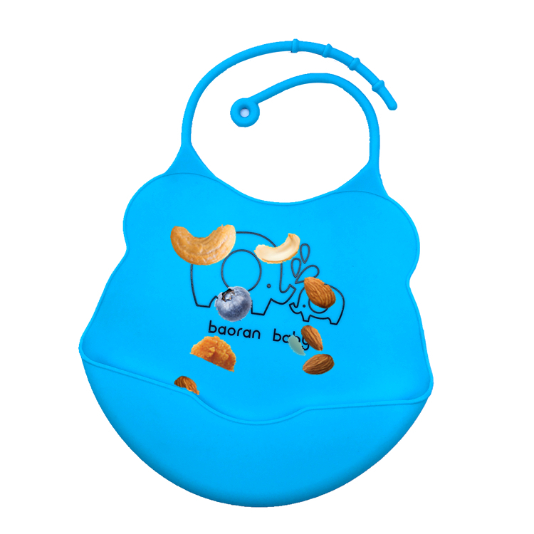Custom Printing Best Fancy Fold-able Collapsible Comfort Waterproof Easily Wipes Clean Baby Silicone Bib with Pocket