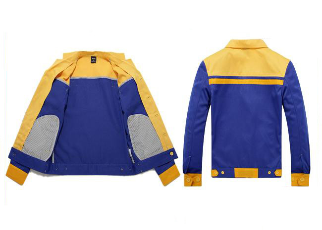 Formal Blue And Yellow Work Jackets Durable With Hit Color Pocket Design