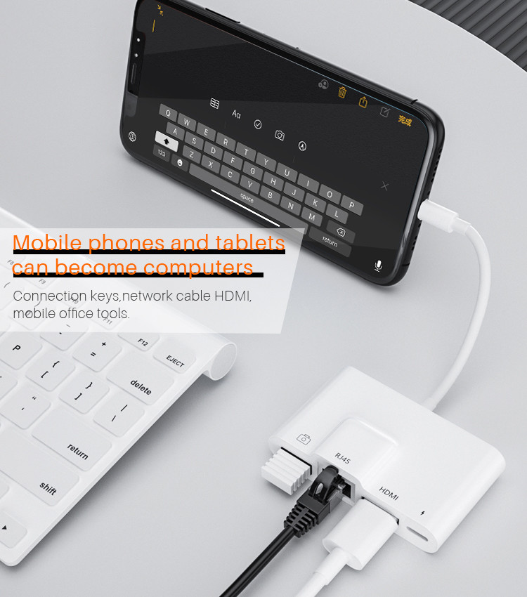 portable OEM 0.2M Lightning To 4 In 1 Camera Card Reader With RJ45