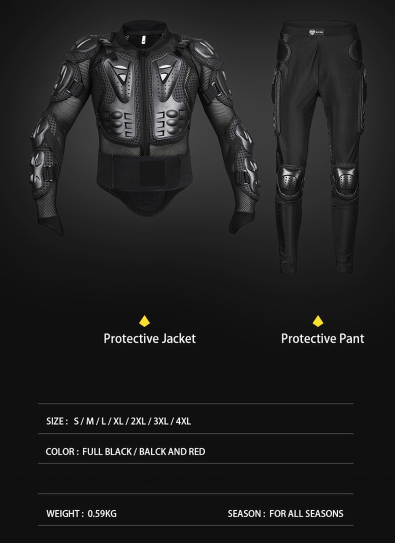 0.59 kg Lightweight Motorbike Riding Body Protective Jacket and Pant for S-4XL Sizes