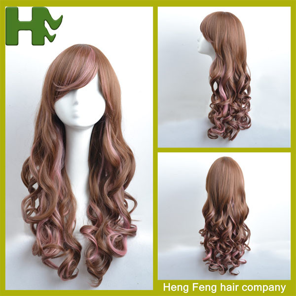 White Women 26'' Long Wavy Synthetic Hair Wigs Body Wave Side Part With Bangs